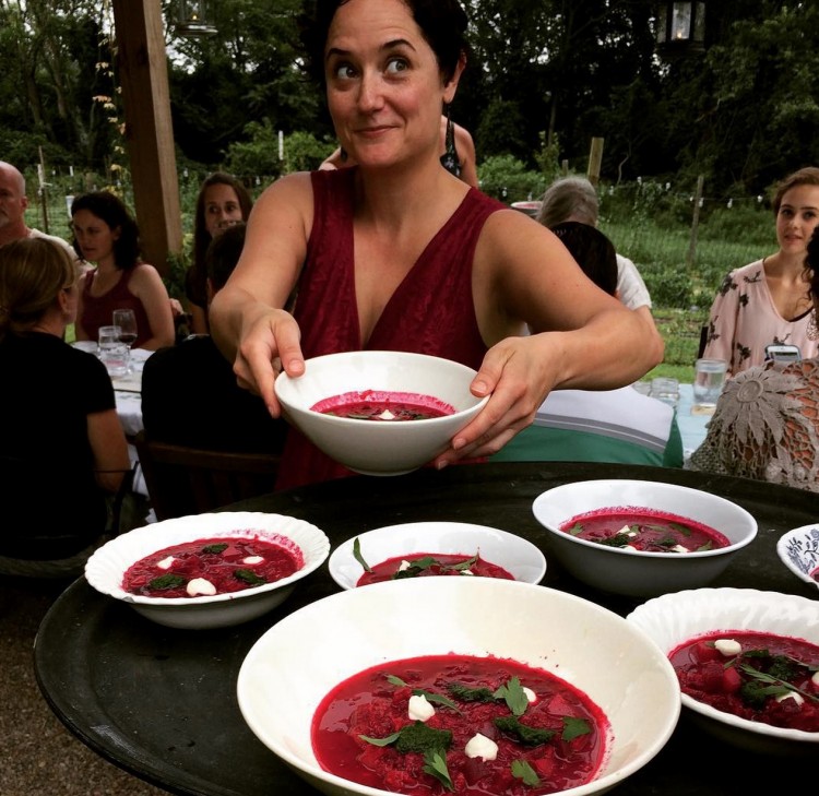 Jill Miller and her matching beet soup